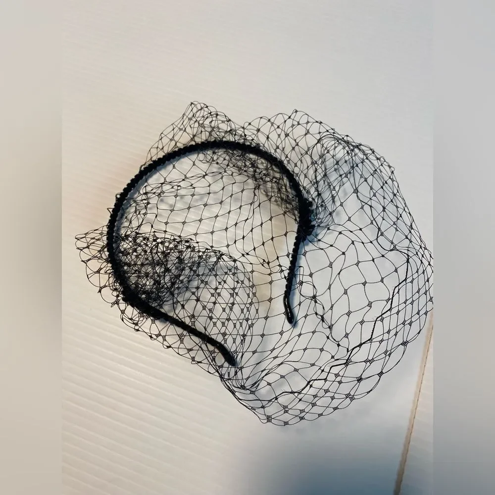 Black Birdcage Veil Fascinator headband Mesh hair accessory wedding dance event